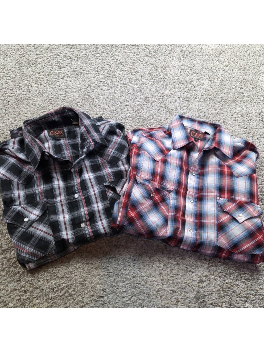 Lot Plains Western Wear Pearl Snap Shirt Mens Large Plaid Short Sleeve Pockets